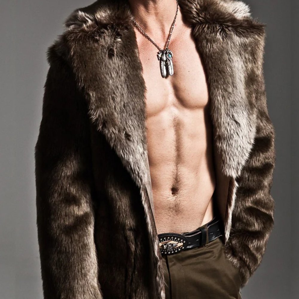 Men Brown Faux Fur Coat
